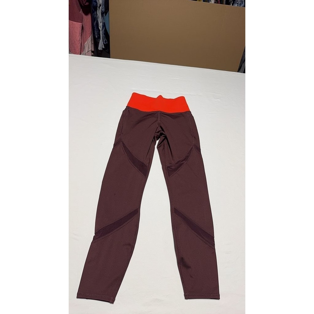 Athleta Tenacity 7/8 Tight Leggings Brown Red Waistband Mesh XS